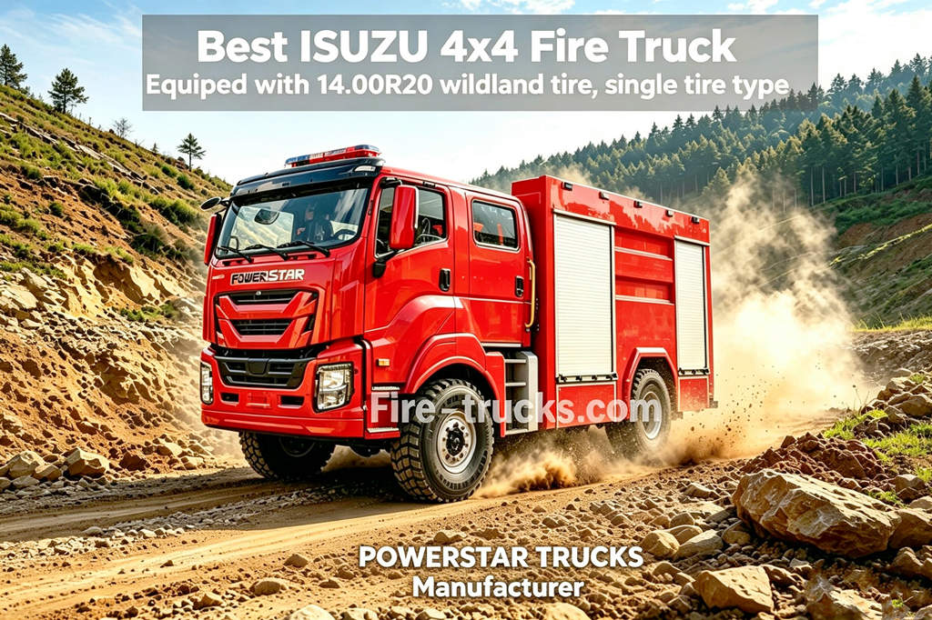 Exclusive Design ISUZU 4x4 fire truck mounted 14.00R20 single wildland tire
