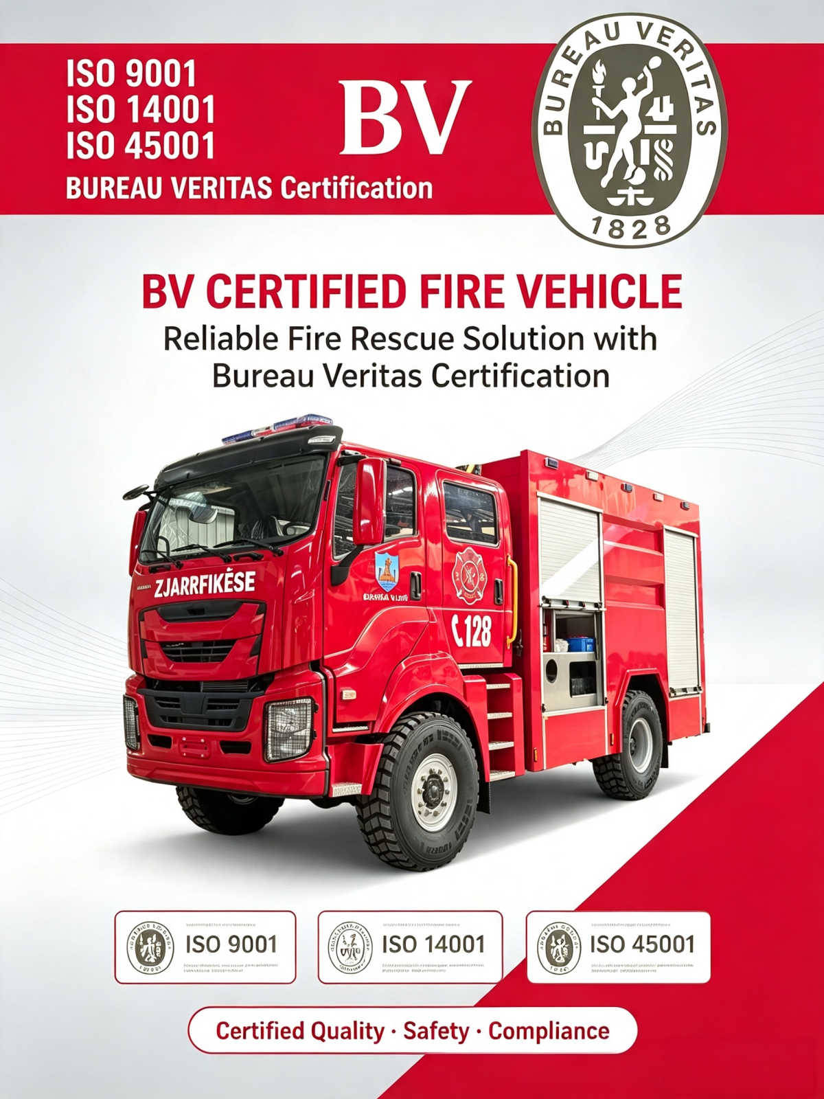 Camion antincendio GIGA ISUZU 4x4, certificato BV e rapporto sulle condizioni di ancoraggio