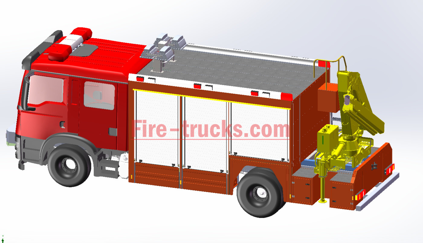 Disegno tecnico della gru montata su camion antincendio HOWO Rescue